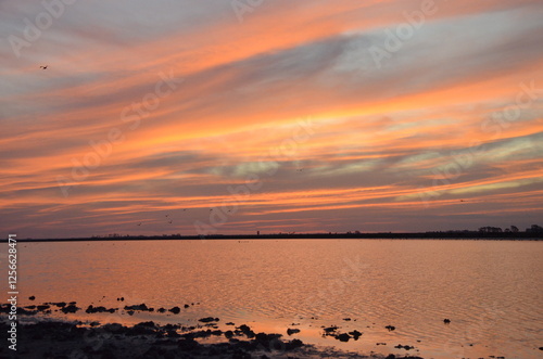 photograph of a sunset on a lake