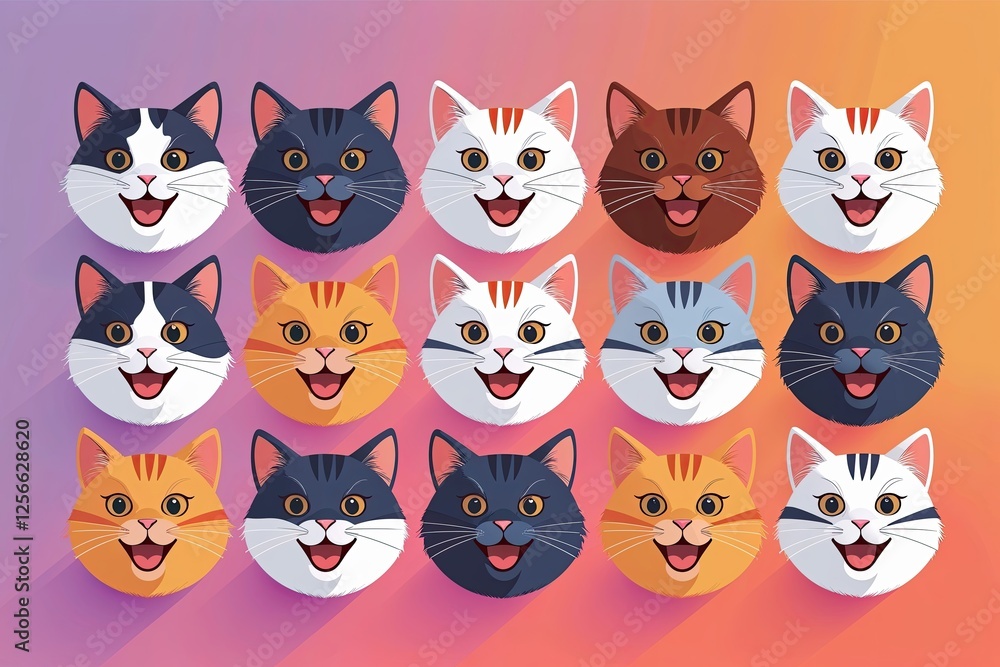 Playful and Cheerful Cat Illustration Collection in Dynamic Flat Design Style Playful and Cheerful Cat Illustration Collection in Dynamic Flat Design Style