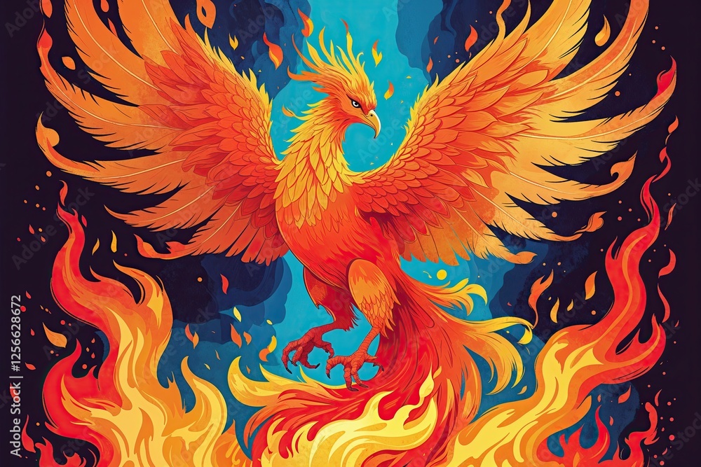 Stunning Illustration of a Mythical Phoenix Enveloped in Fiery Flames Stunning Illustration of a Mythical Phoenix Enveloped in Fiery Flames
