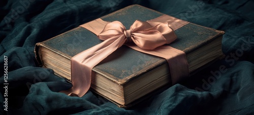 A beautifully wrapped prayer book with a decorative ribbon, symbolic of faith crisp edges photo