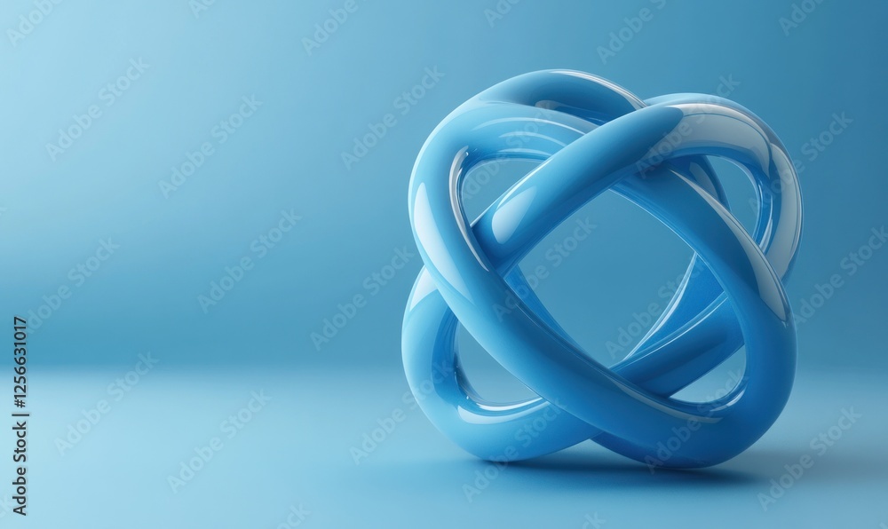Fototapeta premium Abstract blue 3D rendered glossy knot.