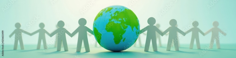 Green Paper People Holding Hands Around Earth for Eco-Friendly Communication. Perfect for sustainable business presentations, environmental campaigns Green Paper People Holding Hands Around Earth for Eco-Friendly Communication. Perfect for sustainable business presentations, environmental campaigns