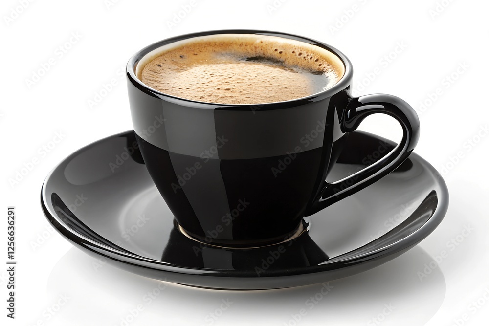Fototapeta premium A Striking 4K Image of a Sleek Red Ceramic Coffee Cup with Light Foam, Elegantly Placed on a Matching Saucer Against a Pure White Background 