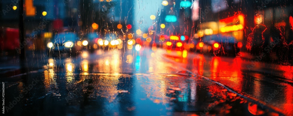 Vibrant city night rain reflections on wet urban street lights Vibrant city night rain reflections on wet urban street lights