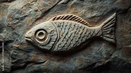 A fish symbol carved into stone