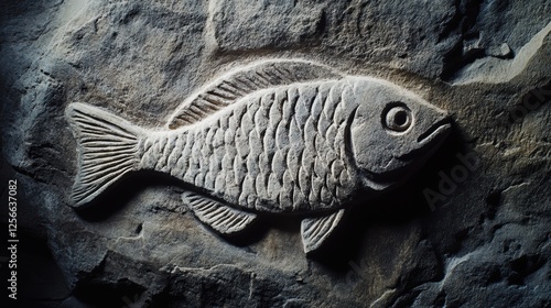 A fish symbol carved into stone