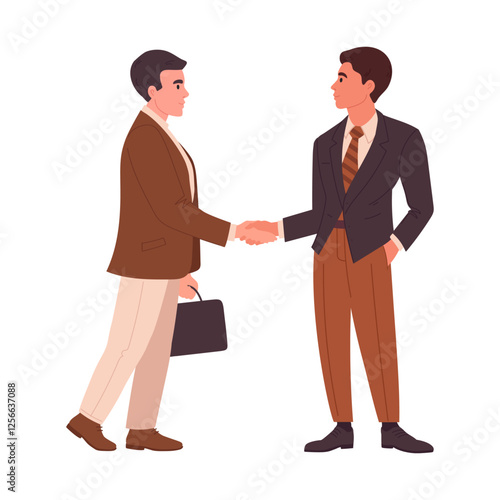 Businessmen handshake. Office people agreement, colleagues greeting or agreement gesture flat vector illustration. Business people shaking hands