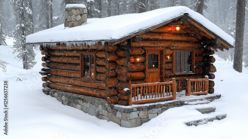 Wallpaper Mural Vintage Log Cabin Surrounded by Snow in a Peaceful Winter Wonderland, Warm Lights Shine from Windows, Inviting and Cozy Atmosphere in a Serene Natural Setting Torontodigital.ca