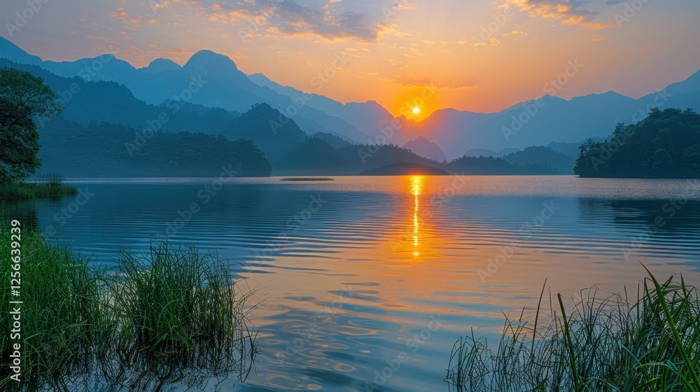 Sunrise casting golden light over calm lake with soft mist and colorful sky reflection concept of peaceful retreat, nature photography, morning meditation
Sunrise casting golden light over calm lake with soft mist and colorful sky reflection concept of peaceful retreat, nature photography, morning meditation