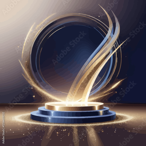 Ethereal Display: An elegant stage is illuminated with beams of light, inviting viewers to admire the display, with a celestial aura of refined excellence.