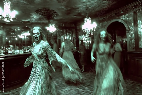 Ghosts of women in white dresses haunt an old mansion.