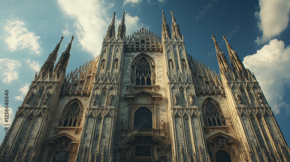 Fototapeta premium A grand cathedral with towering spires against a blue sky
