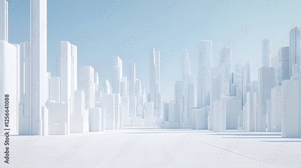 Fototapeta premium A bright white futuristic city under a pale blue sky