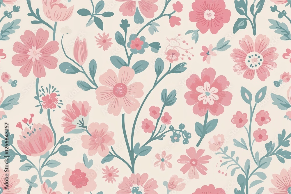 custom made wallpaper toronto digitalCharming Pastel Pink and Cream Floral Classic Seamless Wallpaper Design for Children's Room and Nursery Decor