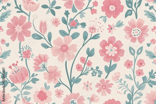 Wallpaper Mural Charming Pastel Pink and Cream Floral Classic Seamless Wallpaper Design for Children's Room and Nursery Decor Torontodigital.ca