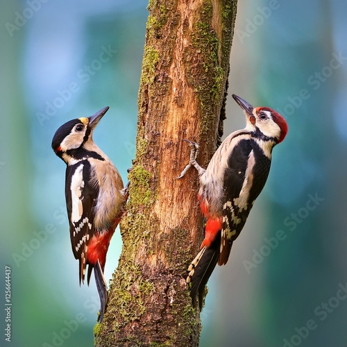 two common woodpeckers, AI generated photo