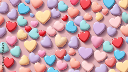 Geometric Hearts Poster with Pastel Colors