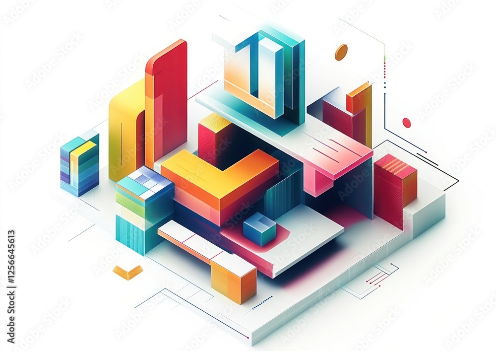Abstract isometric composition of colorful 3D shapes. Abstract isometric composition of colorful 3D shapes.