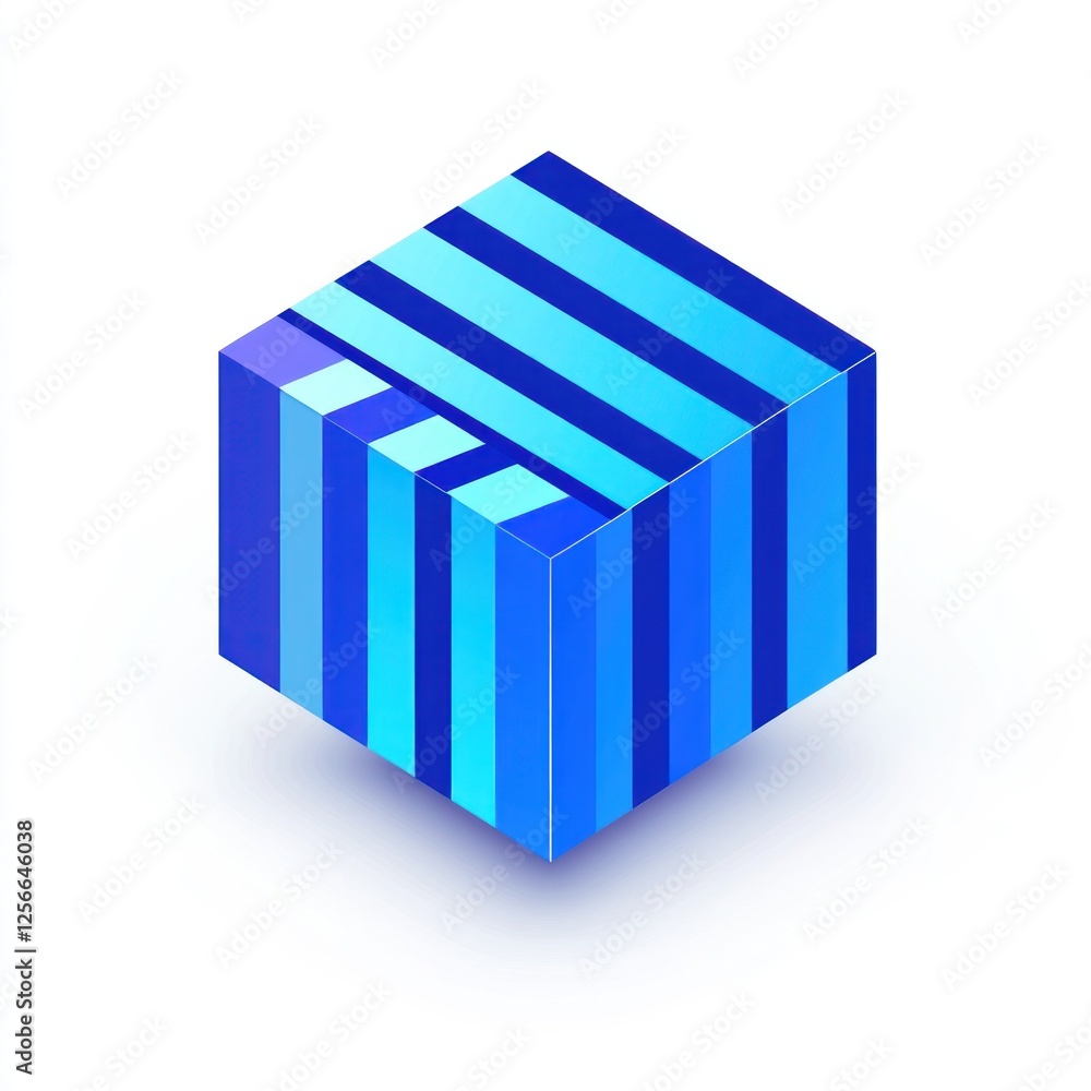 Abstract blue cube with striped pattern. Abstract blue cube with striped pattern.