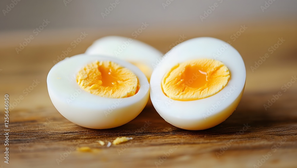 A Close-up View of Freshly Cooked Hard-Boiled Eggs, Perfectly Halved, Exposing Their Nutritious Yolks and Wholesome Whites, Ready for a Healthy and Delicious Meal. A Close-up View of Freshly Cooked Hard-Boiled Eggs, Perfectly Halved, Exposing Their Nutritious Yolks and Wholesome Whites, Ready for a Healthy and Delicious Meal.