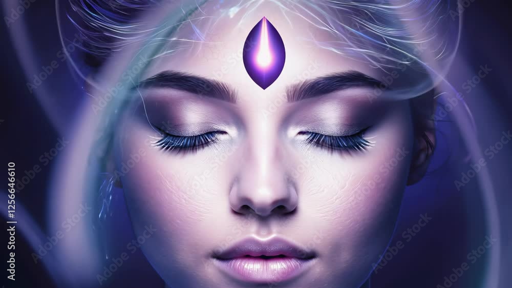 Mystical woman with glowing third eye, spiritual awakening and higher consciousness. Enlightened feminine energy in deep meditation with ethereal cosmic aura. intuition, empowerment, transcendence Mystical woman with glowing third eye, spiritual awakening and higher consciousness. Enlightened feminine energy in deep meditation with ethereal cosmic aura. intuition, empowerment, transcendence