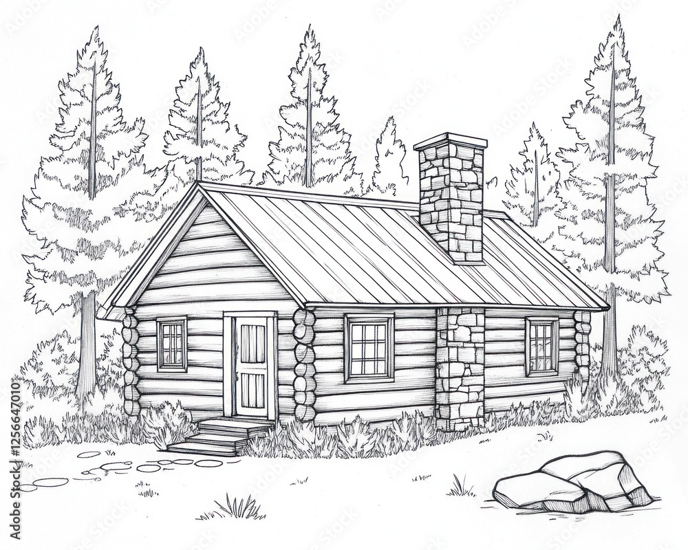 A Rustic Log Cabin Nestled Among Tall Pine Trees A Rustic Log Cabin Nestled Among Tall Pine Trees