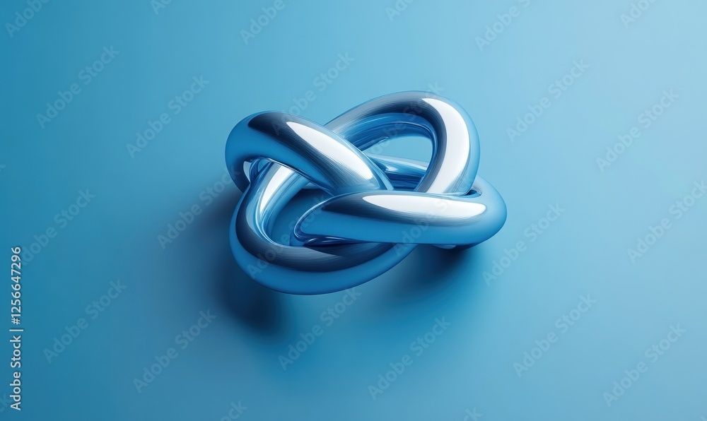 Fototapeta premium Abstract metallic knot on blue background.