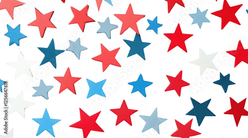 Red white and blue stars falling on transparent background