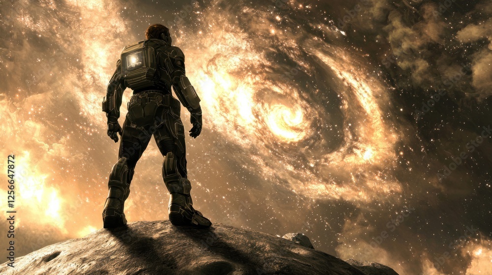 Fototapeta premium Astronaut Gazing at Spiral Galaxy in Cosmic Landscape