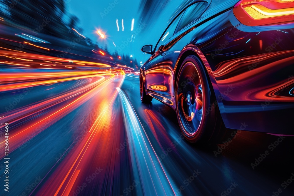 Fast moving car zooming on highway with blurred background and motion lines creating dynamic effect concept of automotive brand, racing event, transportation service
Fast moving car zooming on highway with blurred background and motion lines creating dynamic effect concept of automotive brand, racing event, transportation service