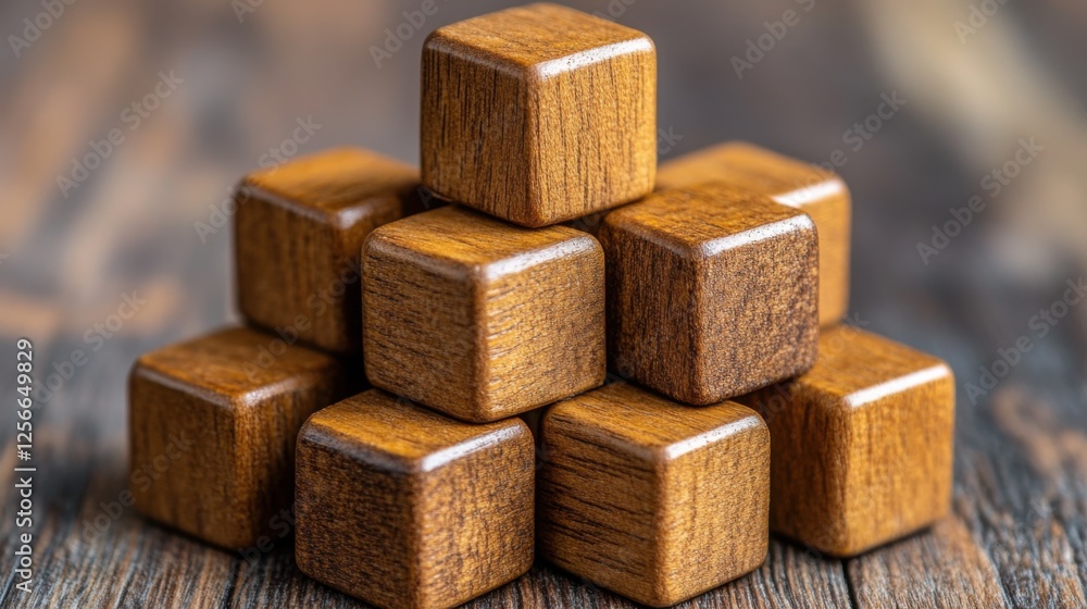 Creative Wooden Blocks Stacked in a Pyramid Structure Over a Rustic Wooden Background, Ideal for Educational and Artistic Purposes Creative Wooden Blocks Stacked in a Pyramid Structure Over a Rustic Wooden Background, Ideal for Educational and Artistic Purposes