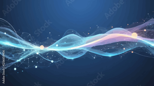 Digital Waveform: A vibrant digital waveform dances gracefully against a deep blue backdrop, weaving a mesmerizing display of interconnected particles and flowing energy.