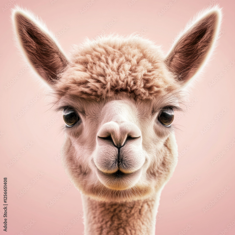 Obraz premium Hyper-realistic pink alpaca on a soft pink background in stunning detail