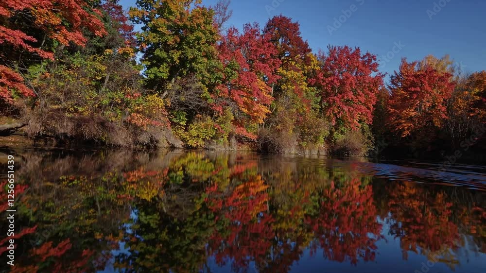 Autumnal Reflections: Vibrant Fall Foliage Mirrored in a Calm River Autumnal Reflections: Vibrant Fall Foliage Mirrored in a Calm River