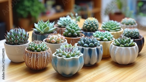Wallpaper Mural A Charming Collection of Various Cacti and Succulents in Unique Ceramic Pots, Perfect for Interior Decoration and Plant Enthusiasts, Showcasing Nature's Beauty Torontodigital.ca