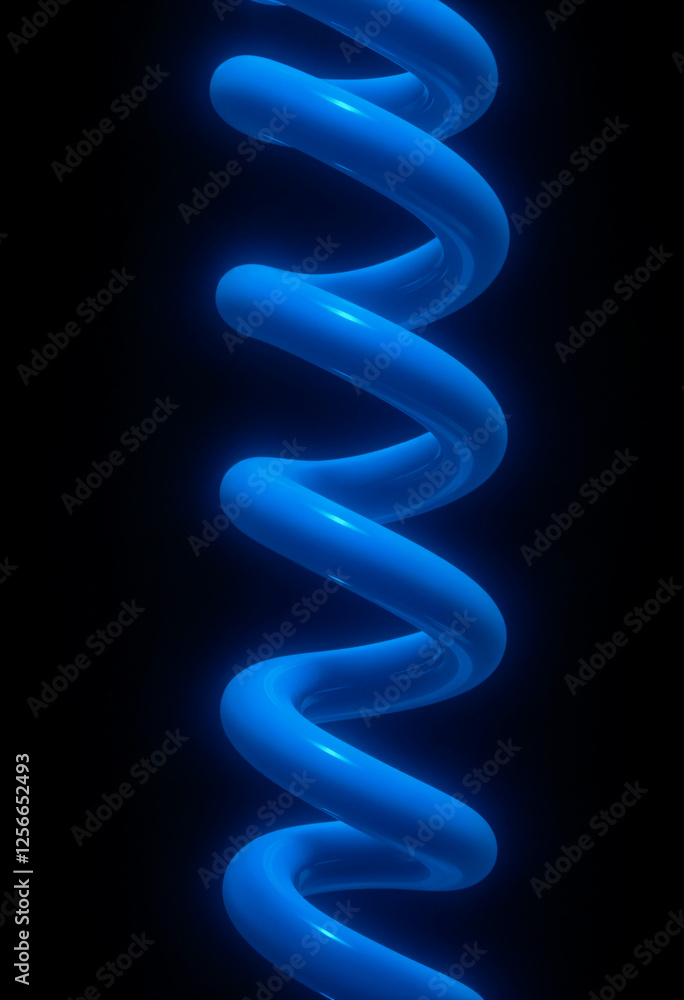 A vibrant, digitally rendered image showcases a luminous blue spiral against a stark black background. The spirals smooth, glossy surface and neon like glow create a captivating abstract design. A vibrant, digitally rendered image showcases a luminous blue spiral against a stark black background. The spirals smooth, glossy surface and neon like glow create a captivating abstract design.