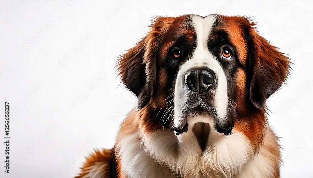 St. Bernard relaxing and posing against a plain backdrop in a cheerful mood St. Bernard relaxing and posing against a plain backdrop in a cheerful mood