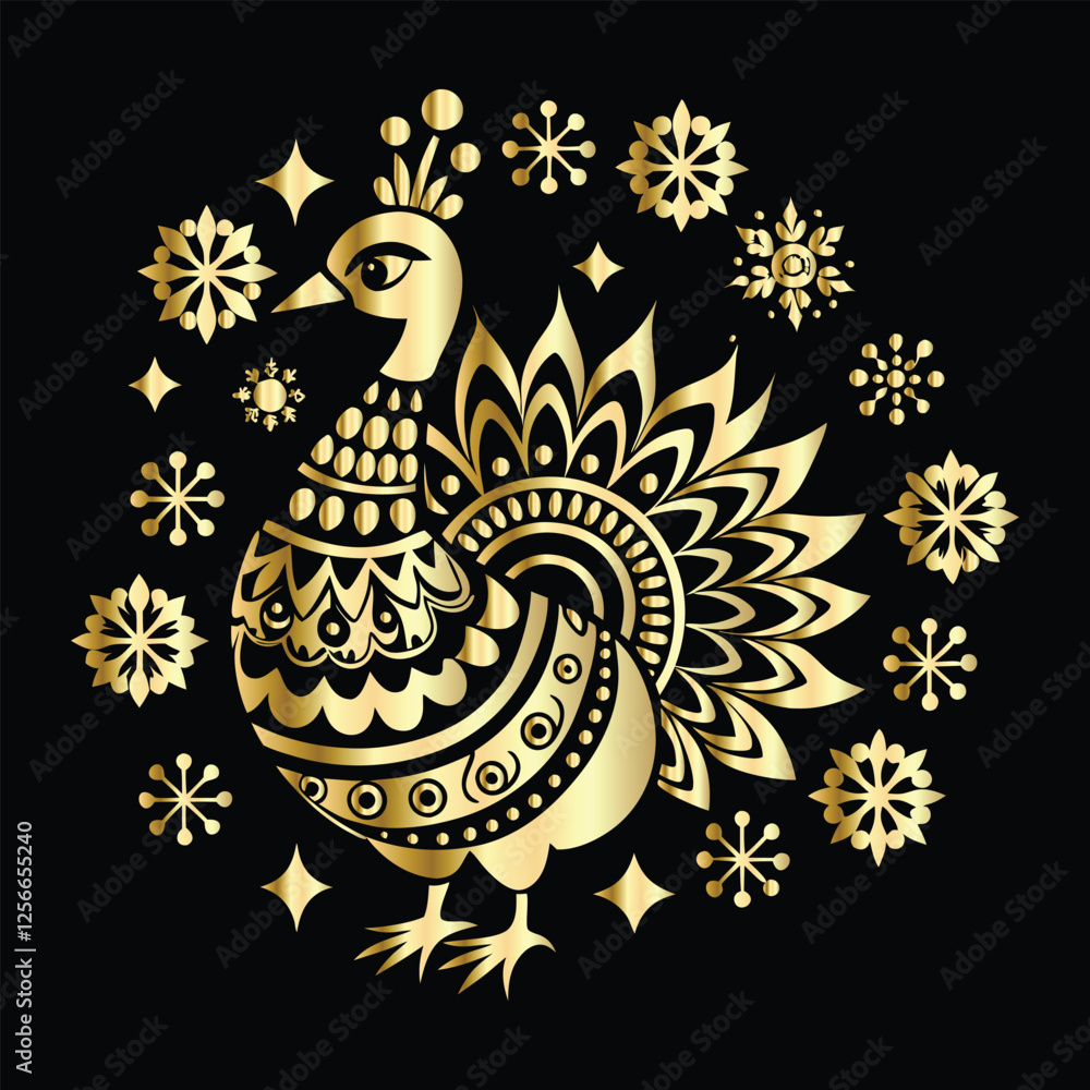 Obraz premium Peacock Crochet Logo | Elegant Floral Ornaments | Black Vector Design | Artistic & Delicate Style. 
