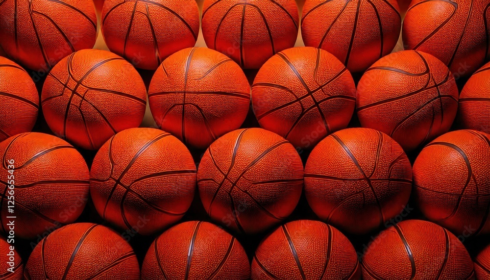 Collection of basketballs arranged neatly on a flat surface Collection of basketballs arranged neatly on a flat surface