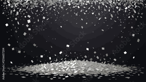 Silver Confetti Celebration: A dramatic, dark background is filled with falling silver confetti, creating a celebratory and festive atmosphere. Perfect for invitations, announcements.