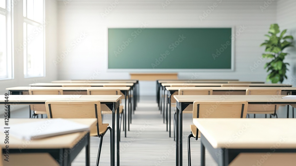 Empty Classroom With Desks And Chairs Empty Classroom With Desks And Chairs