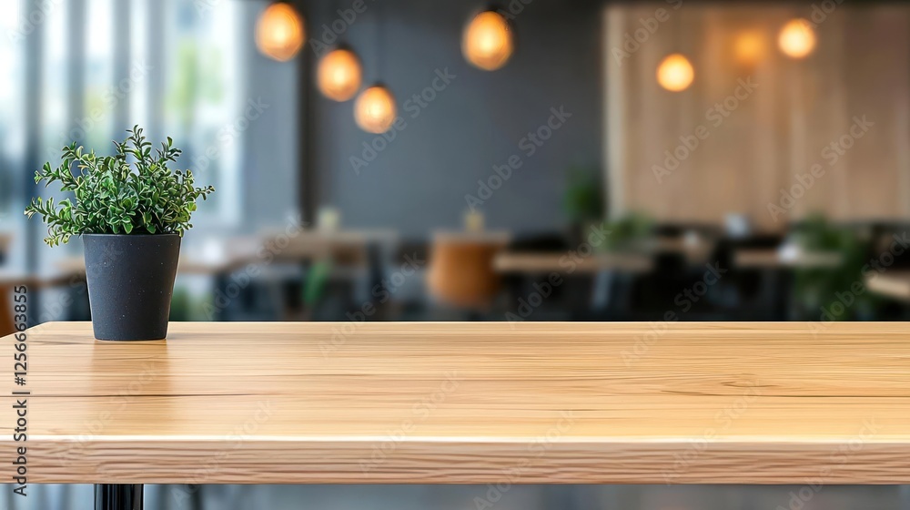 Empty Wooden Table In Modern Cafe Interior Empty Wooden Table In Modern Cafe Interior