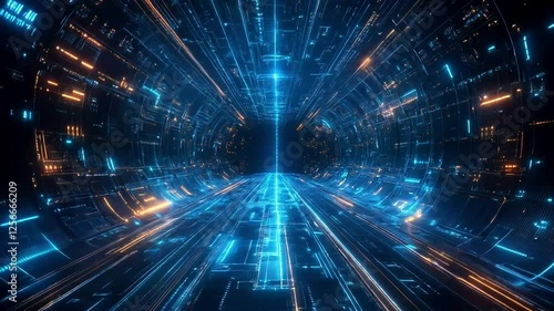 Wallpaper Mural Digital tunnel, futuristic highway, data flow, glowing lines, abstract background, tech concept Torontodigital.ca