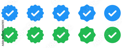 Verified badge icon tick symbol vector approved check mark icon. Blue green checkmark icons - Certificate badge Quality certify icon