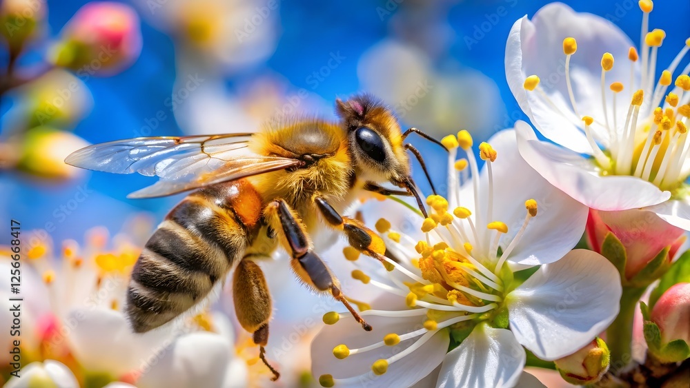 Fototapeta premium Honeybee Pollinating White Flower