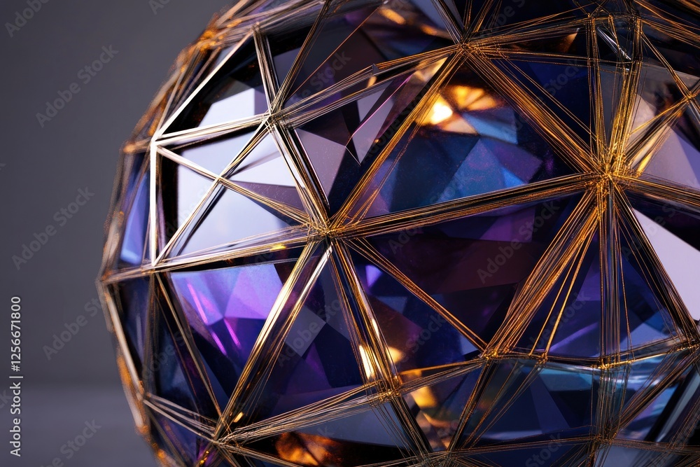 Fototapeta premium Abstract purple and gold geometric sphere.