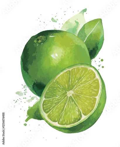 フレッシュなライムの水彩風イラスト　生成AI
