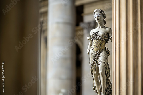 Lady Justice statue symbolizing fairness and law with blindfold and scales photo