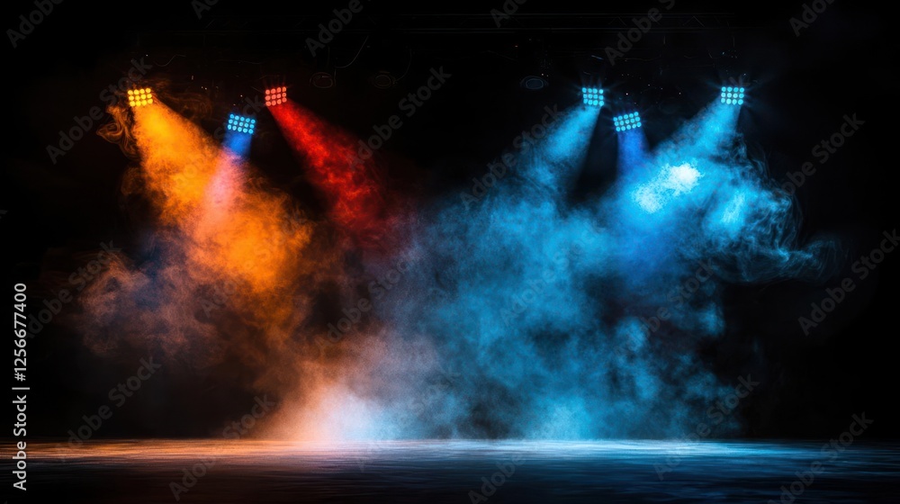 Fototapeta premium Colorful Stage Lighting With Smoke Effect