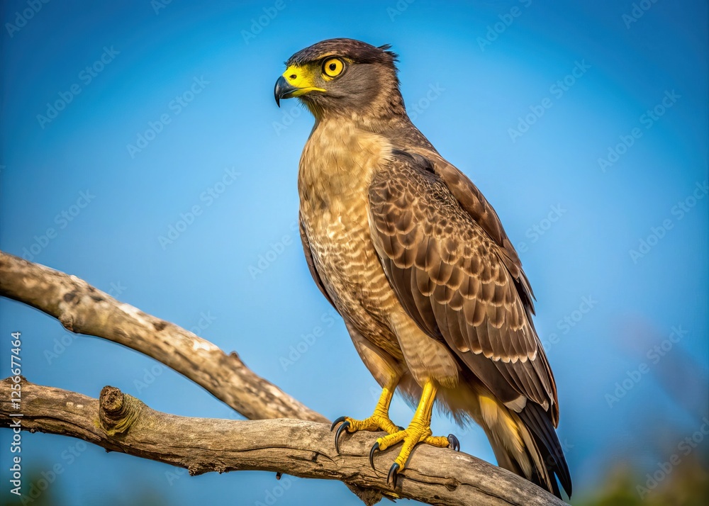 Majestic Crested Serpent Eagle Perched on Gnarled Branch in Madhya Pradesh, India Majestic Crested Serpent Eagle Perched on Gnarled Branch in Madhya Pradesh, India